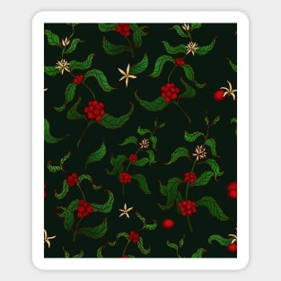 Coffee Plant Beans and Flowers Seamless Pattern Sticker